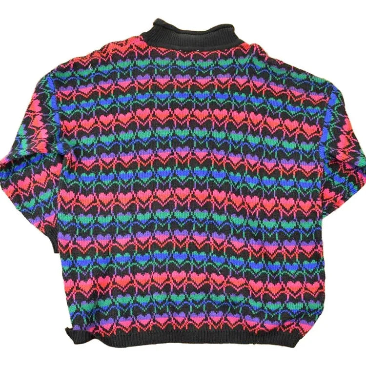 Vintage 1990s Stefano International AOP Rainbow Hearts Knit Crewneck Sweater Womens XL from propervintagecanada