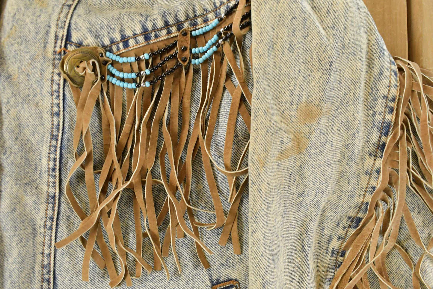 Vintage 1990s Stefano Western Denim Jean Jacket Women's XL / Vintage Denim / Leather Tassles / Vintage Fall Outerwear / Fall Jacket from propervintagecanada