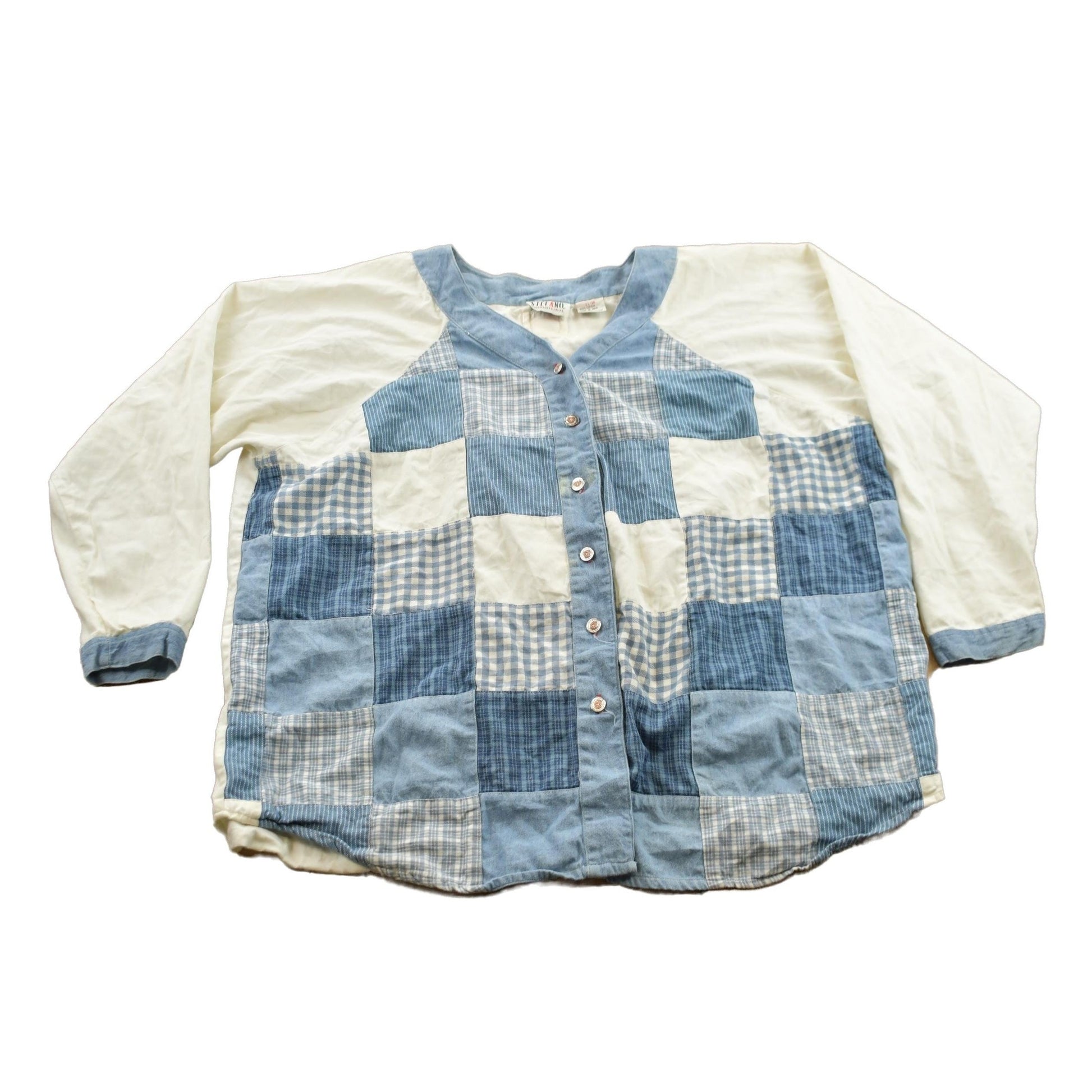 Vintage 1990s Steffano Denim Patchwork Quilted Button Down Men's Large from propervintagecanada