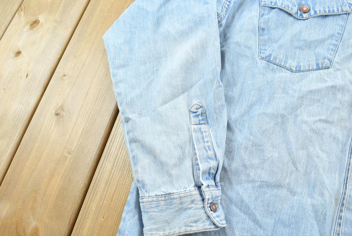 Vintage 1990s Stetson Harley Davidson Embroidered Button Up Denim Shirt Men's L from propervintagecanada