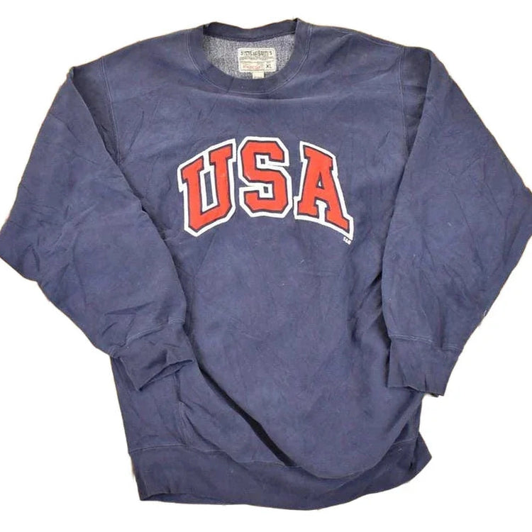 Vintage 1990s Steve And Barry's Embroidered USA Crossgrain Crewneck Sweatshirt Mens L / Made In USA / 90's Destination Sweater from propervintagecanada