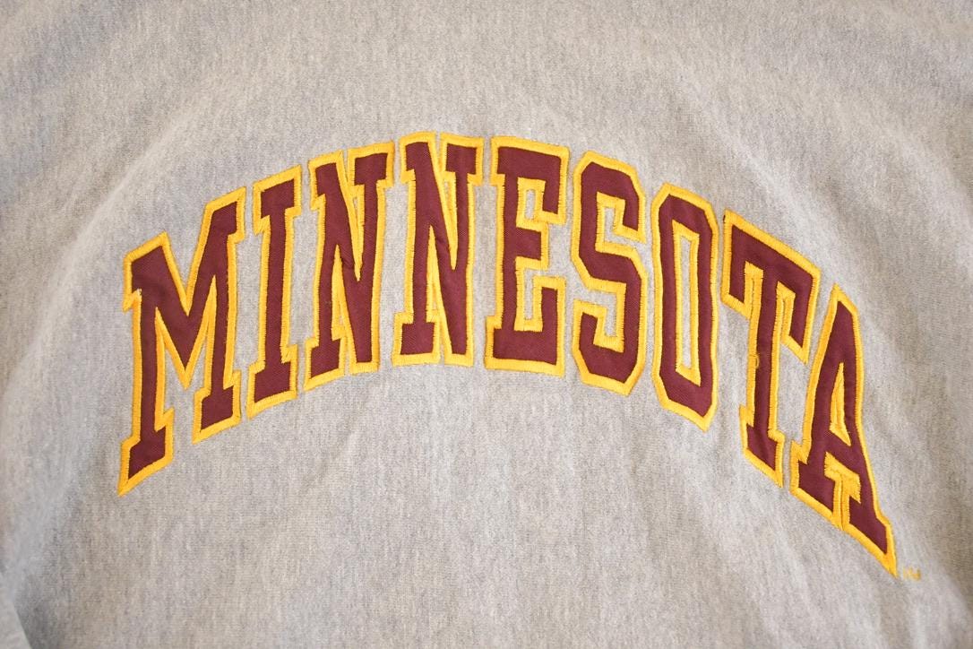 Vintage 1990s Steve And Barry's Minnesota Spellout Hoodie Sweatshirt Mens L from propervintagecanada