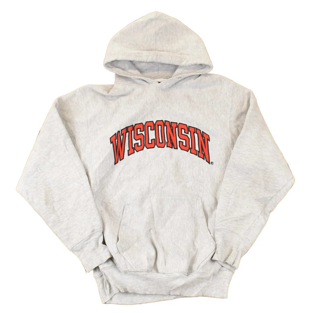 Vintage 1990s Steve & Barry's Wisconsin Embroidered University Hoodie Sweater Men's XS from propervintagecanada
