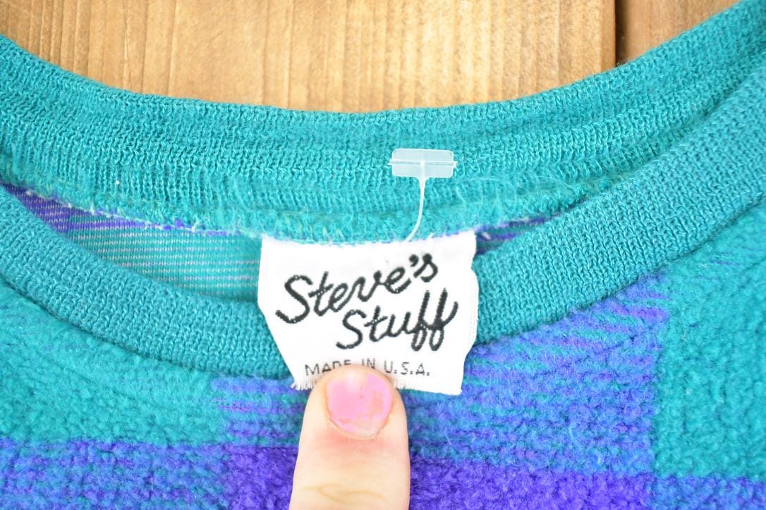 Vintage 1990s Steves Stuff Checkered Knit Crewneck Sweater Womens L / Made In USA / Abstract Pattern 3D Knitted Sweatshirt from propervintagecanada