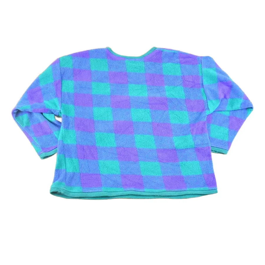 Vintage 1990s Steves Stuff Checkered Knit Crewneck Sweater Womens L / Made In USA / Abstract Pattern 3D Knitted Sweatshirt from propervintagecanada
