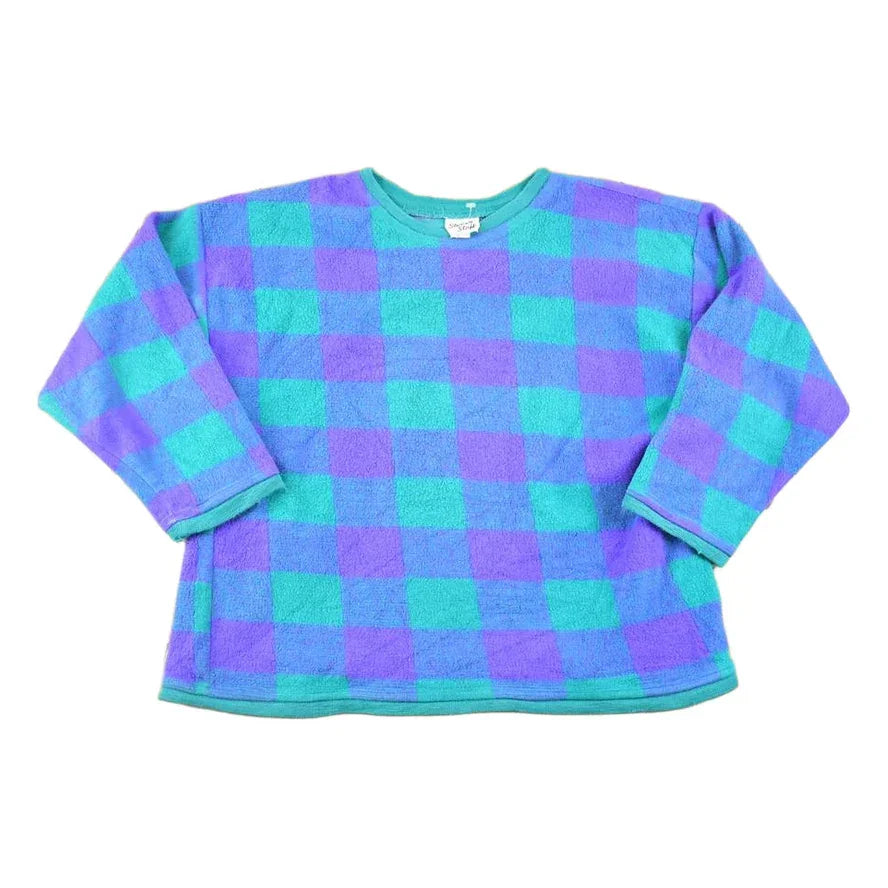 Vintage 1990s Steves Stuff Checkered Knit Crewneck Sweater Womens L / Made In USA / Abstract Pattern 3D Knitted Sweatshirt from propervintagecanada