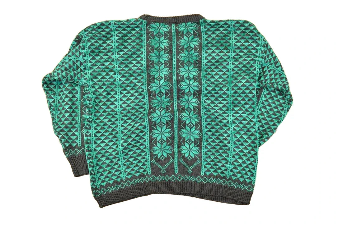 Vintage 1990s Stitch By Stitch AOP Abstract Knit Crewneck Sweater Men's L from propervintagecanada