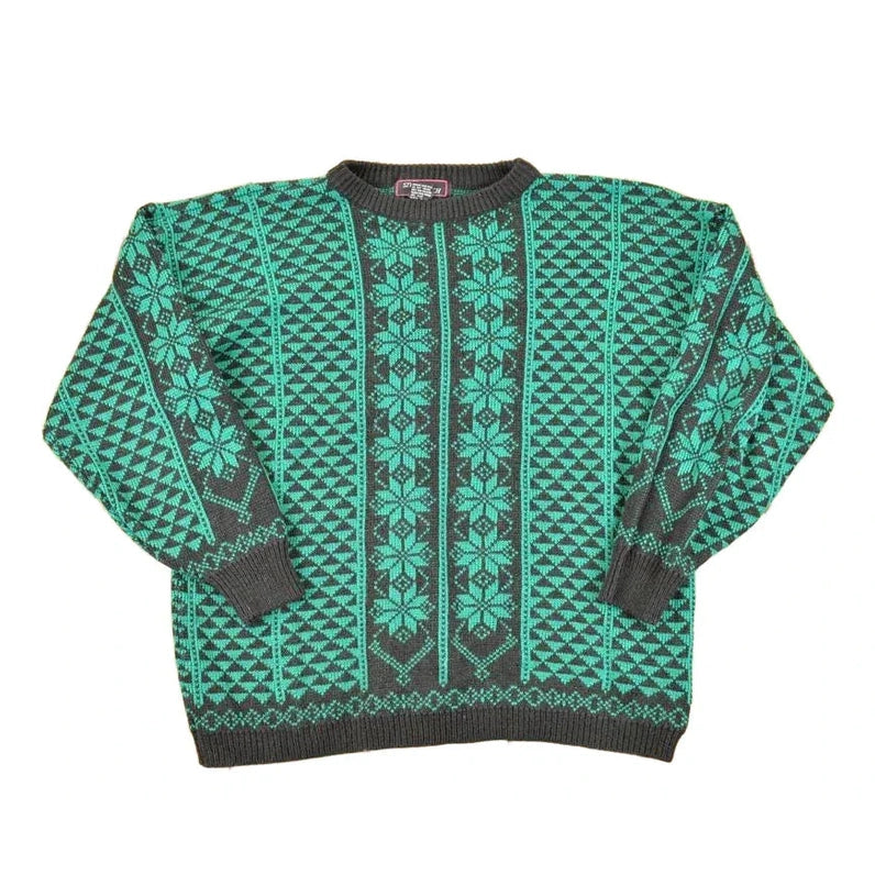 Vintage 1990s Stitch By Stitch AOP Abstract Knit Crewneck Sweater Men's L from propervintagecanada