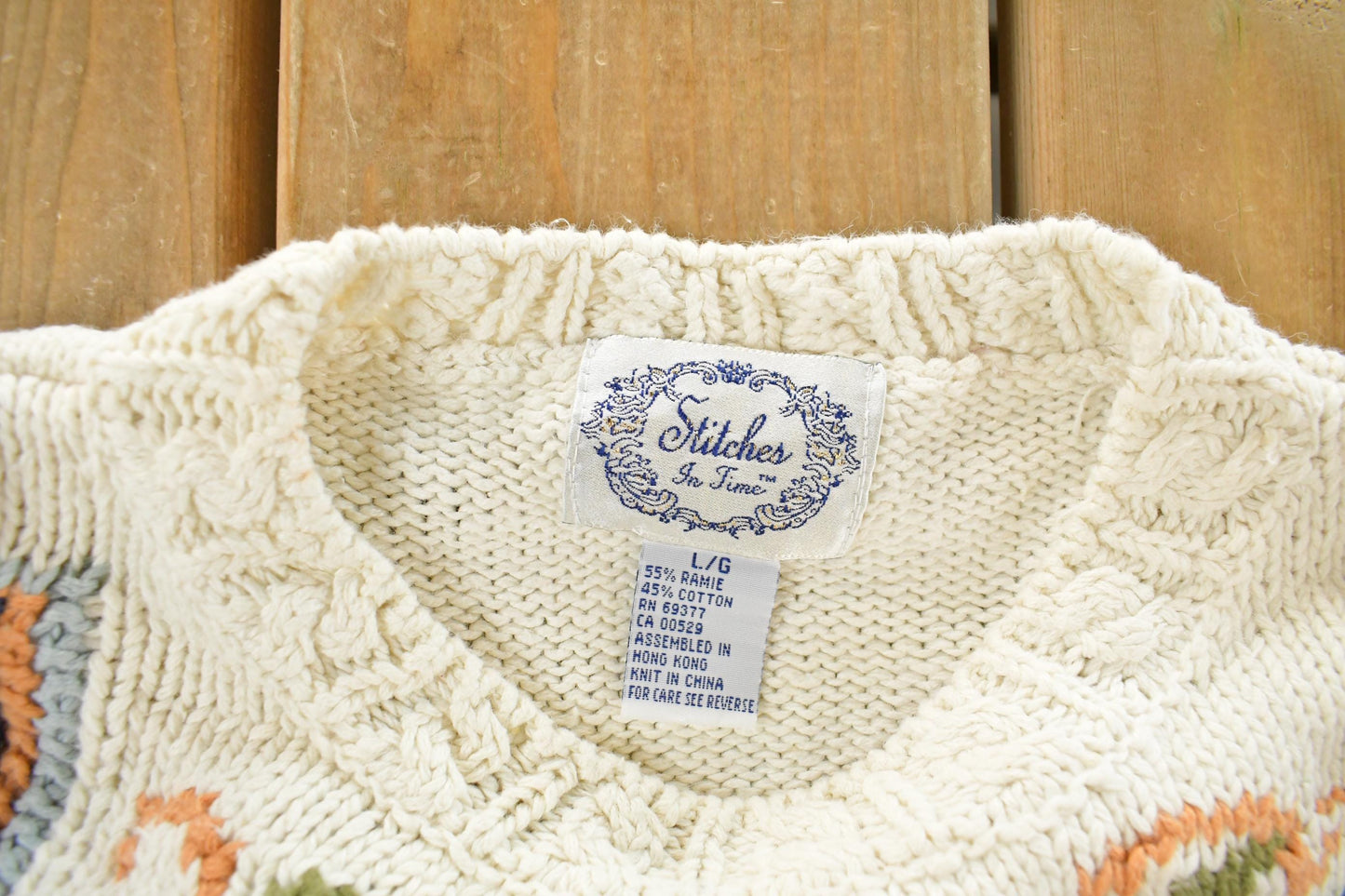 Vintage 1990s Stitches Floral Theme Knit Crewneck Sweater Women's Medium from propervintagecanada