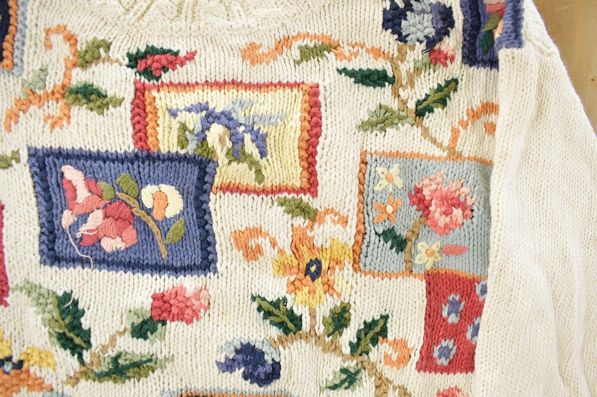 Vintage 1990s Stitches Floral Theme Knit Crewneck Sweater Women's Medium from propervintagecanada