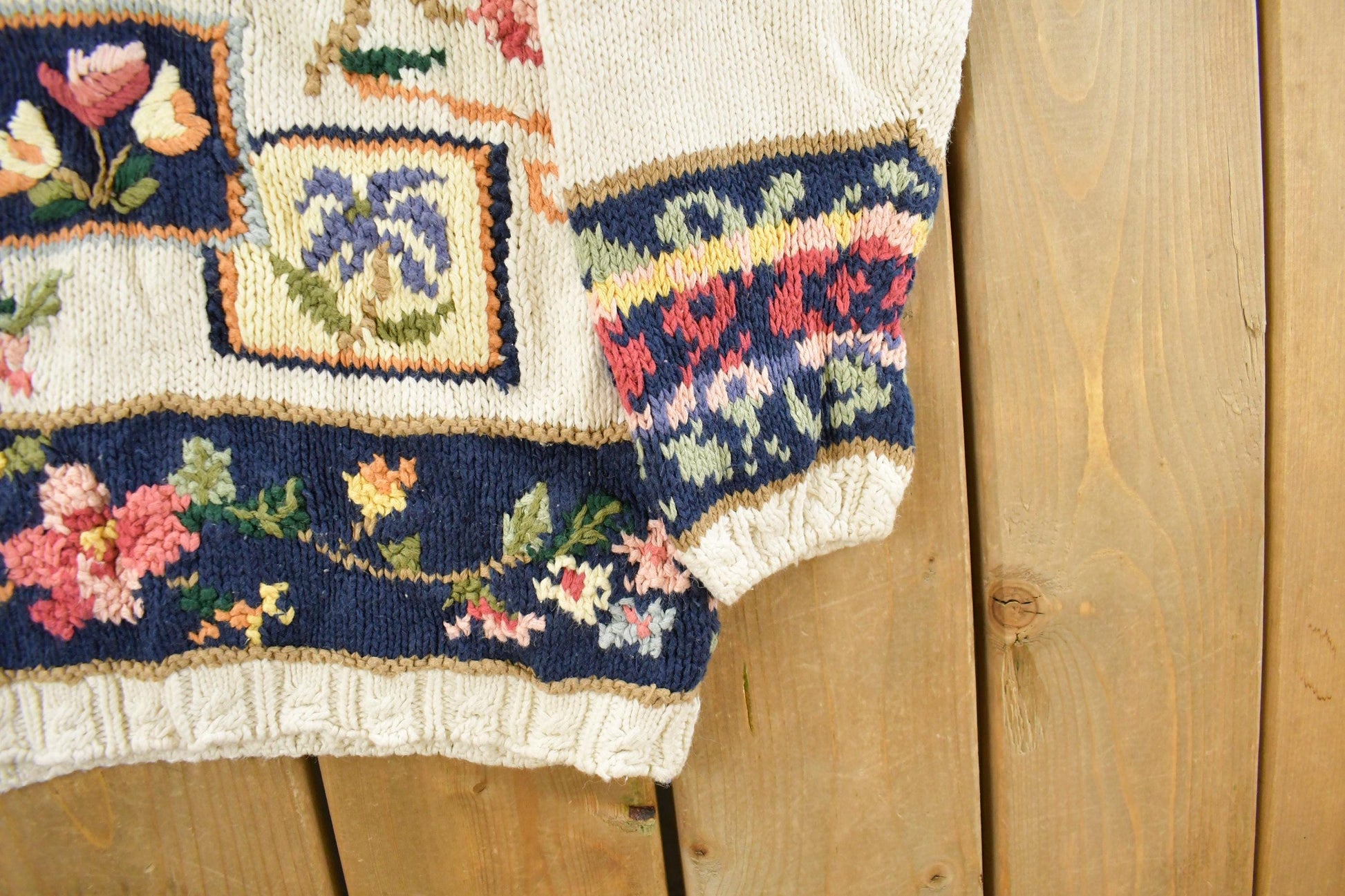 Vintage 1990s Stitches Floral Theme Knit Crewneck Sweater Women's Medium from propervintagecanada