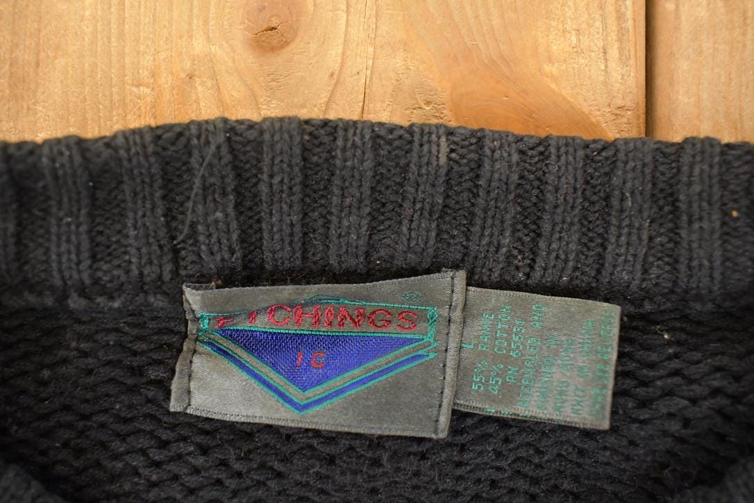 Vintage 1990s Stitchings Abstract Knit Crewneck Sweater Mens L from propervintagecanada