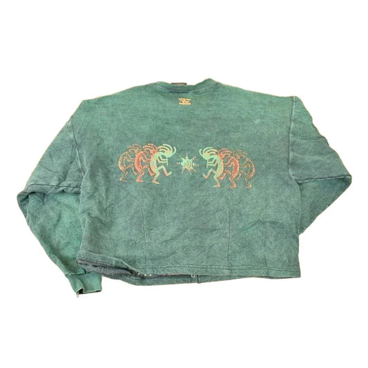 Vintage 1990s Stone Aged Rockwear Aztec Button Up Graphic Print Crewneck Sweatshirt Womens L from propervintagecanada