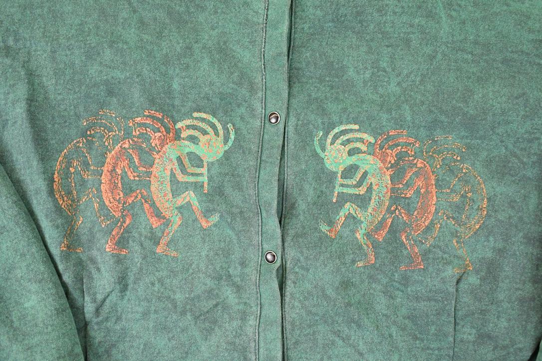 Vintage 1990s Stone Aged Rockwear Aztec Button Up Graphic Print Crewneck Sweatshirt Womens L from propervintagecanada