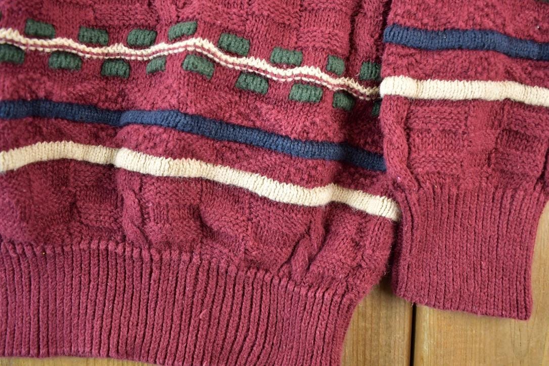 Vintage 1990s Stone Haven Knit Abstract Pattern Crewneck Sweater Men's XL from propervintagecanada