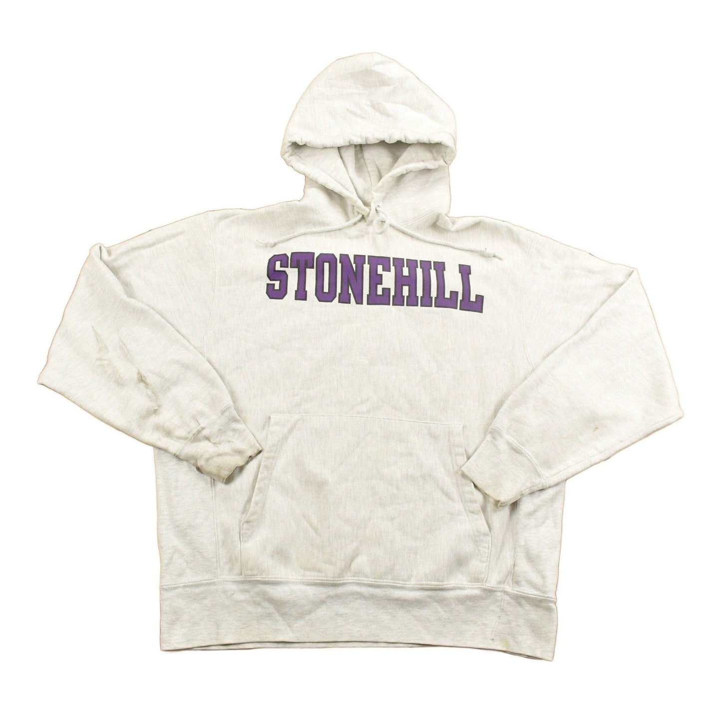 Vintage 1990s Stonehill University Collegiate Champion Reverse Weave Hoodie Men's Medium from propervintagecanada