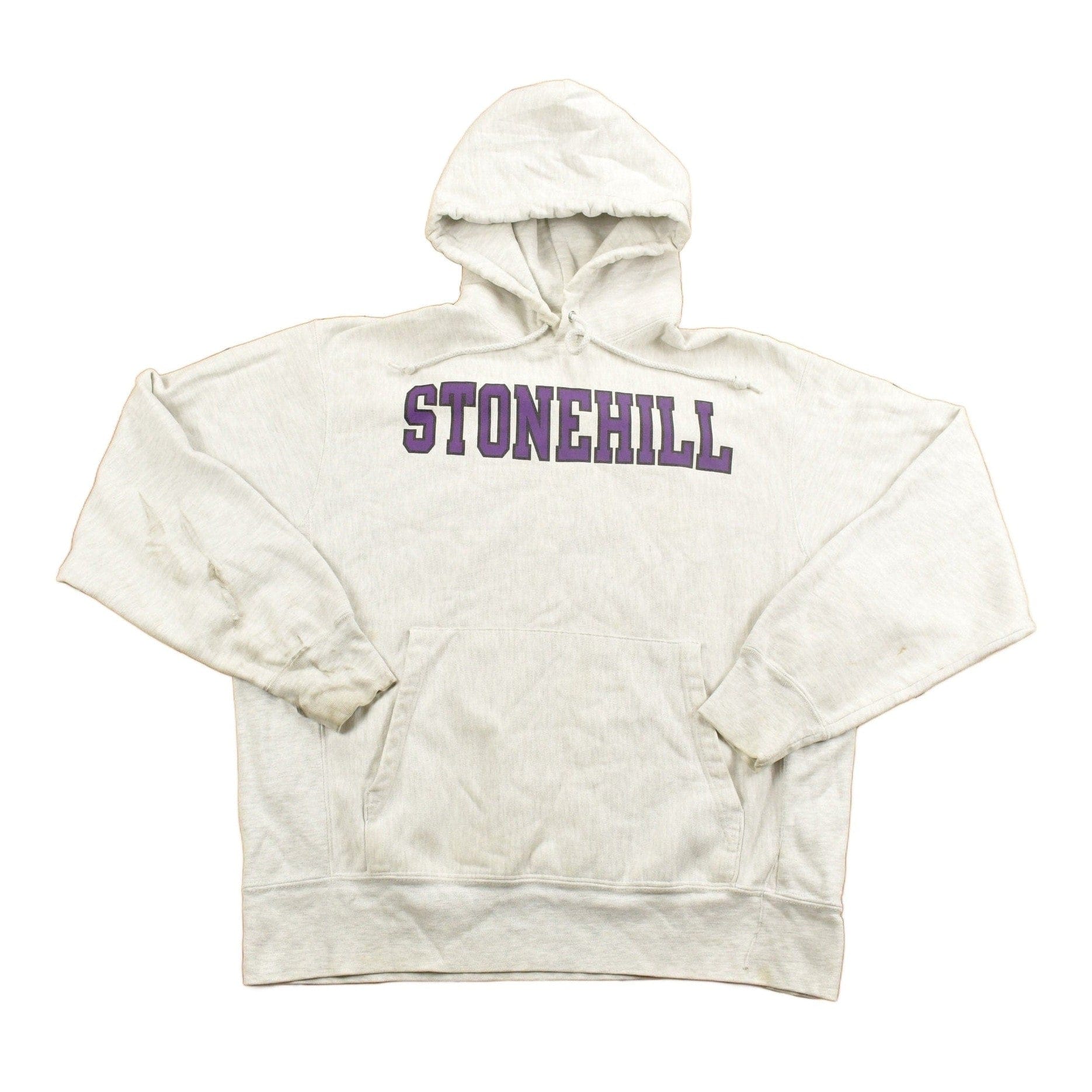 Vintage 1990s Stonehill University Collegiate Champion Reverse Weave Hoodie Men's Medium from propervintagecanada