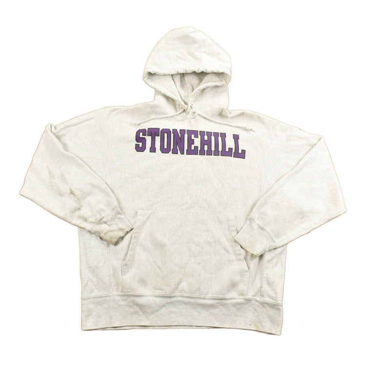 Vintage 1990s Stonehill University Collegiate Champion Reverse Weave Hoodie Men's Medium from propervintagecanada