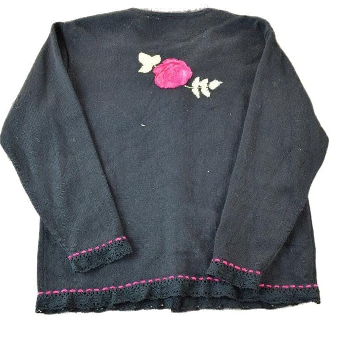Vintage 1990s Storybook Knits Floral Embroidered Knit Perfect Mild Distress Cardigan Sweater Made In USA from propervintagecanada