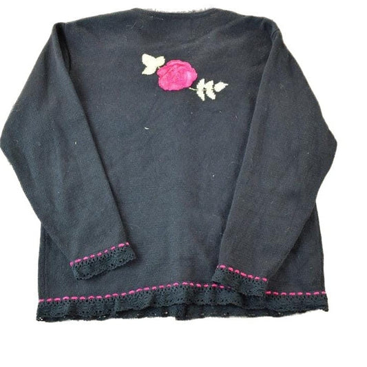 Vintage 1990s Storybook Knits Floral Embroidered Knit Perfect Mild Distress Cardigan Sweater Made In USA from propervintagecanada