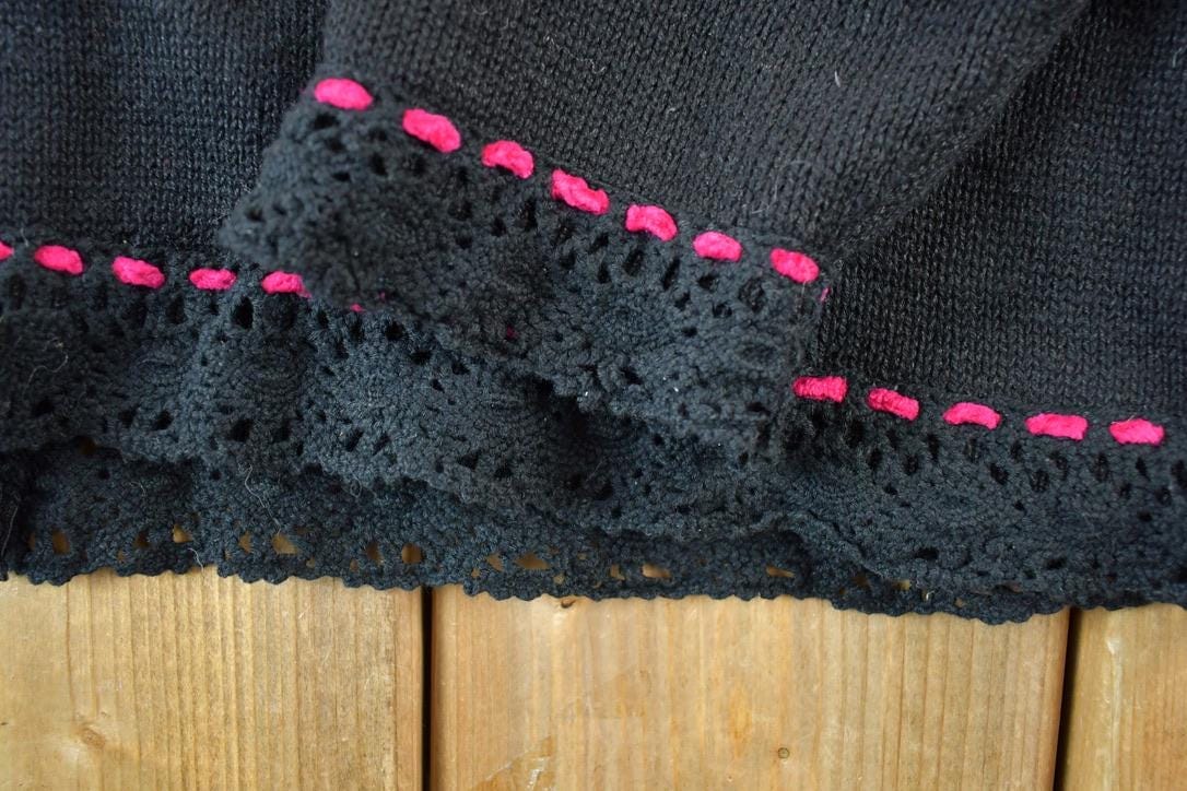 Vintage 1990s Storybook Knits Floral Embroidered Knit Perfect Mild Distress Cardigan Sweater Made In USA from propervintagecanada