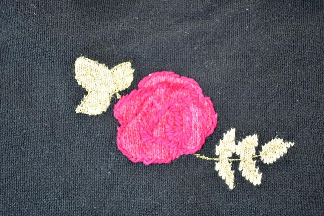 Vintage 1990s Storybook Knits Floral Embroidered Knit Perfect Mild Distress Cardigan Sweater Made In USA from propervintagecanada