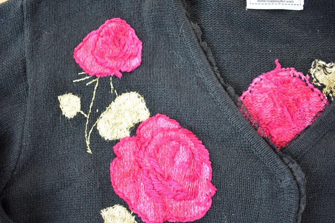 Vintage 1990s Storybook Knits Floral Embroidered Knit Perfect Mild Distress Cardigan Sweater Made In USA from propervintagecanada