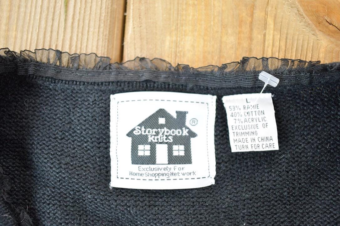 Vintage 1990s Storybook Knits Floral Embroidered Knit Perfect Mild Distress Cardigan Sweater Made In USA from propervintagecanada