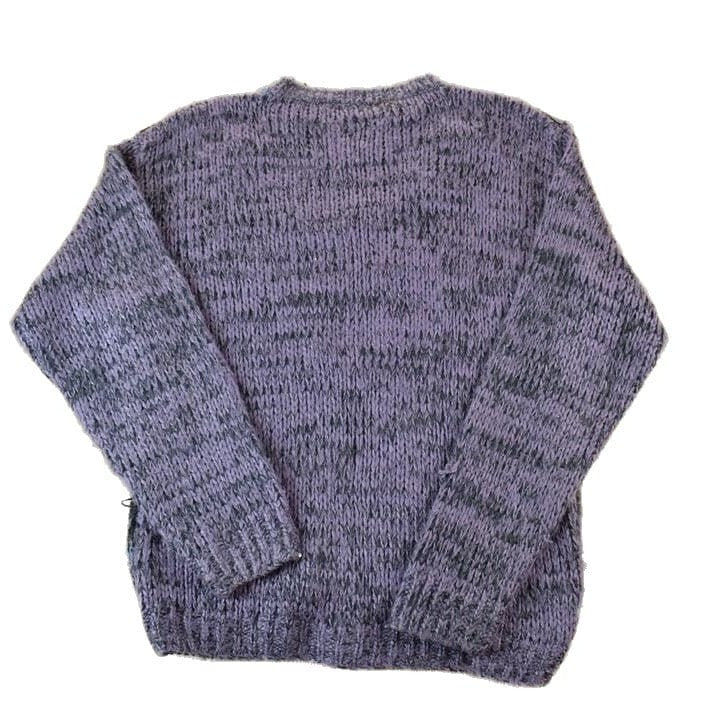 Vintage 1990s Street Scenes Knit Leather Patch Crewneck Sweater Men's Medium from propervintagecanada