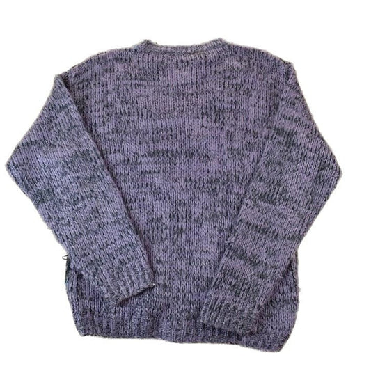 Vintage 1990s Street Scenes Knit Leather Patch Crewneck Sweater Men's Medium from propervintagecanada