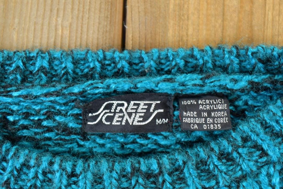 Vintage 1990s Street Scenes Loose Knit Crewneck Sweater Men's Medium from propervintagecanada