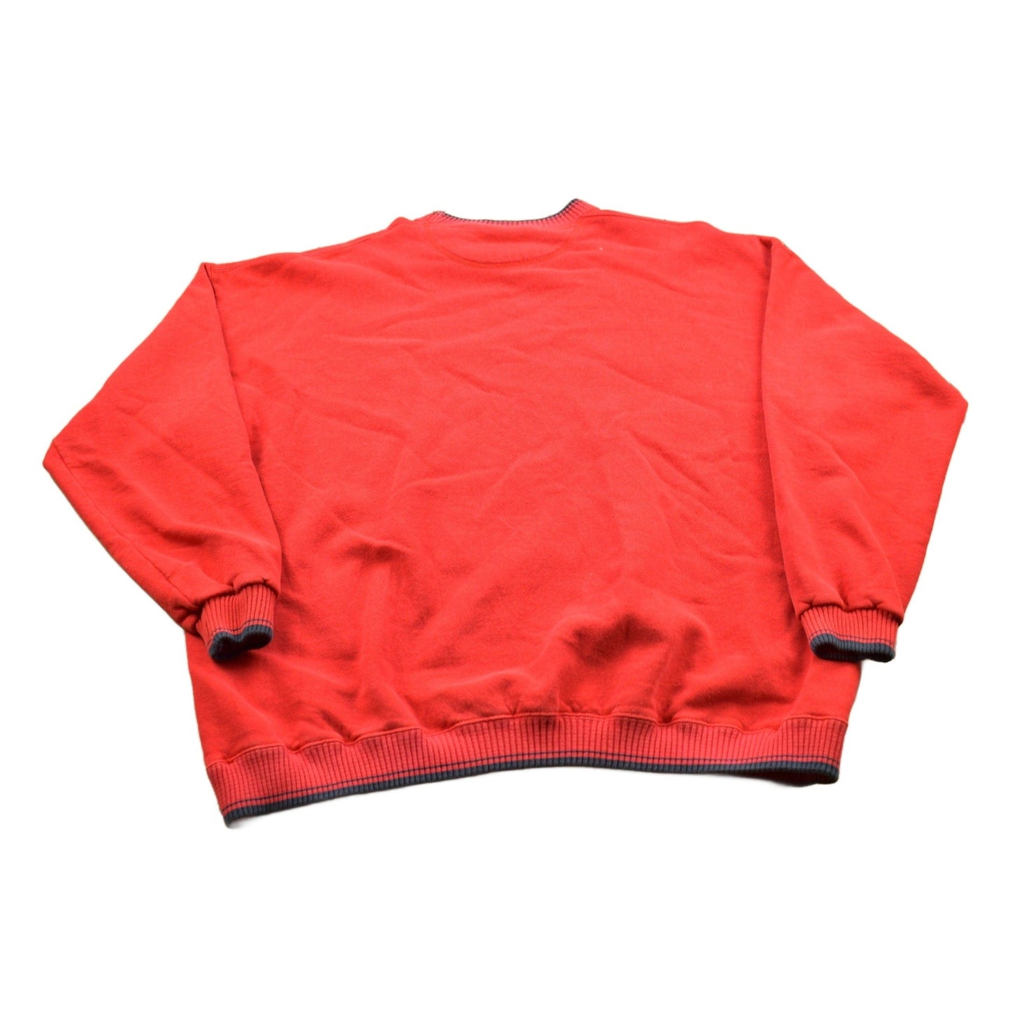 Vintage 1990s Striped Cuff Blank Red Crewneck Sweatshirt Men's 2XL from propervintagecanada
