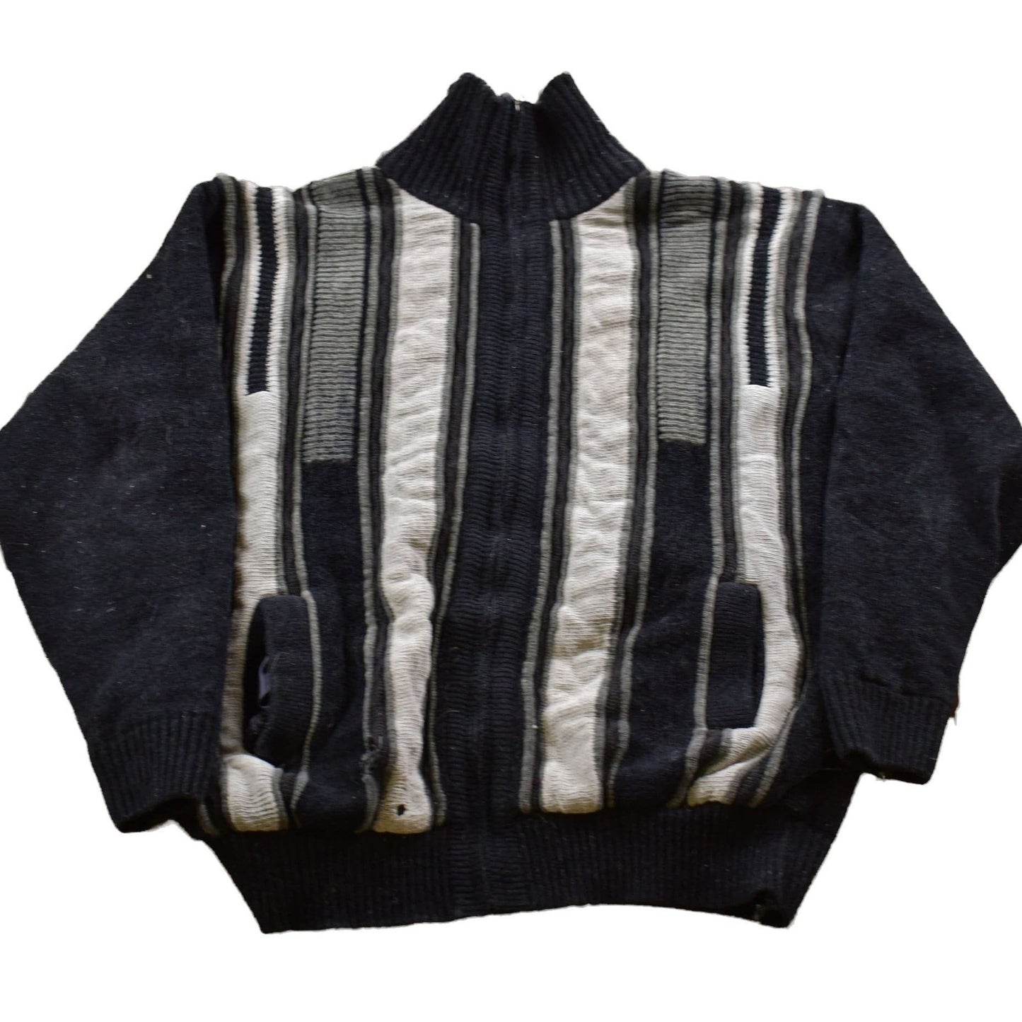 Vintage 1990s Striped Wool Zip Up Sweater Men's Medium from propervintagecanada