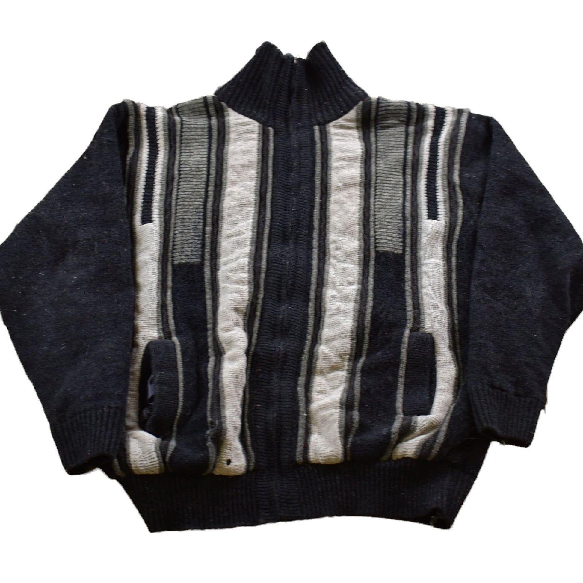 Vintage 1990s Striped Wool Zip Up Sweater Men's Medium from propervintagecanada