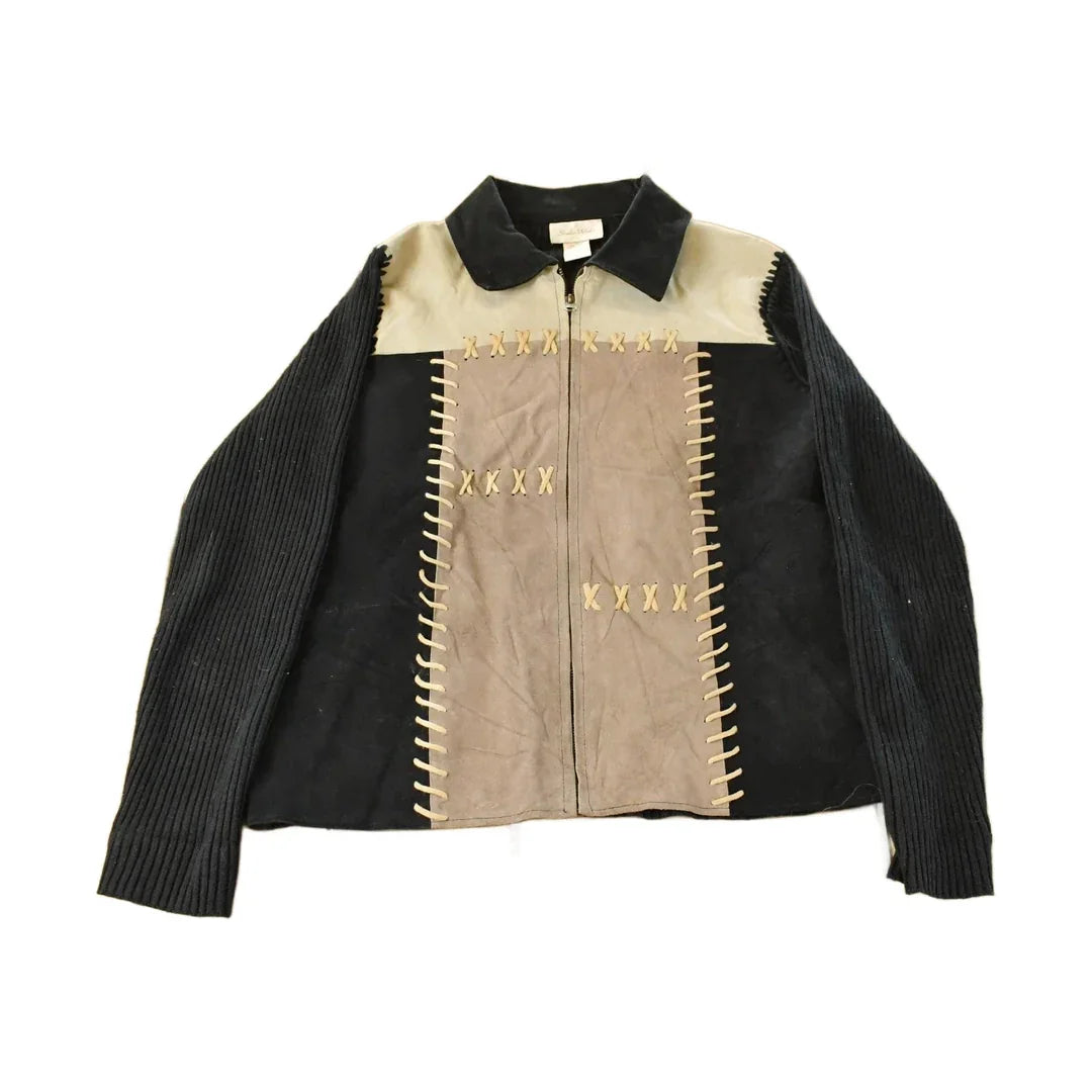 Vintage 1990s Studio Works Knit Leather Suede Jacket Women's Medium from propervintagecanada