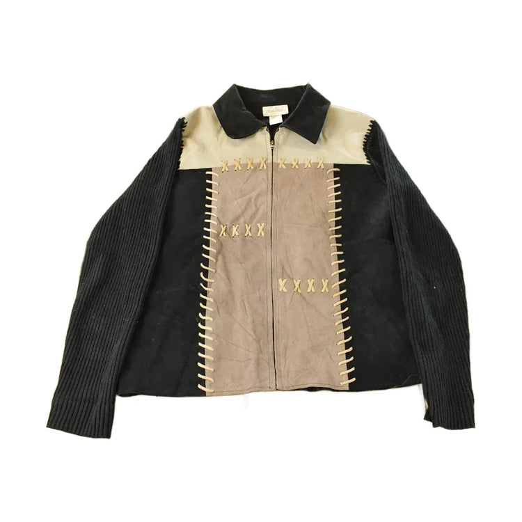 Vintage 1990s Studio Works Knit Leather Suede Jacket Women's Medium from propervintagecanada