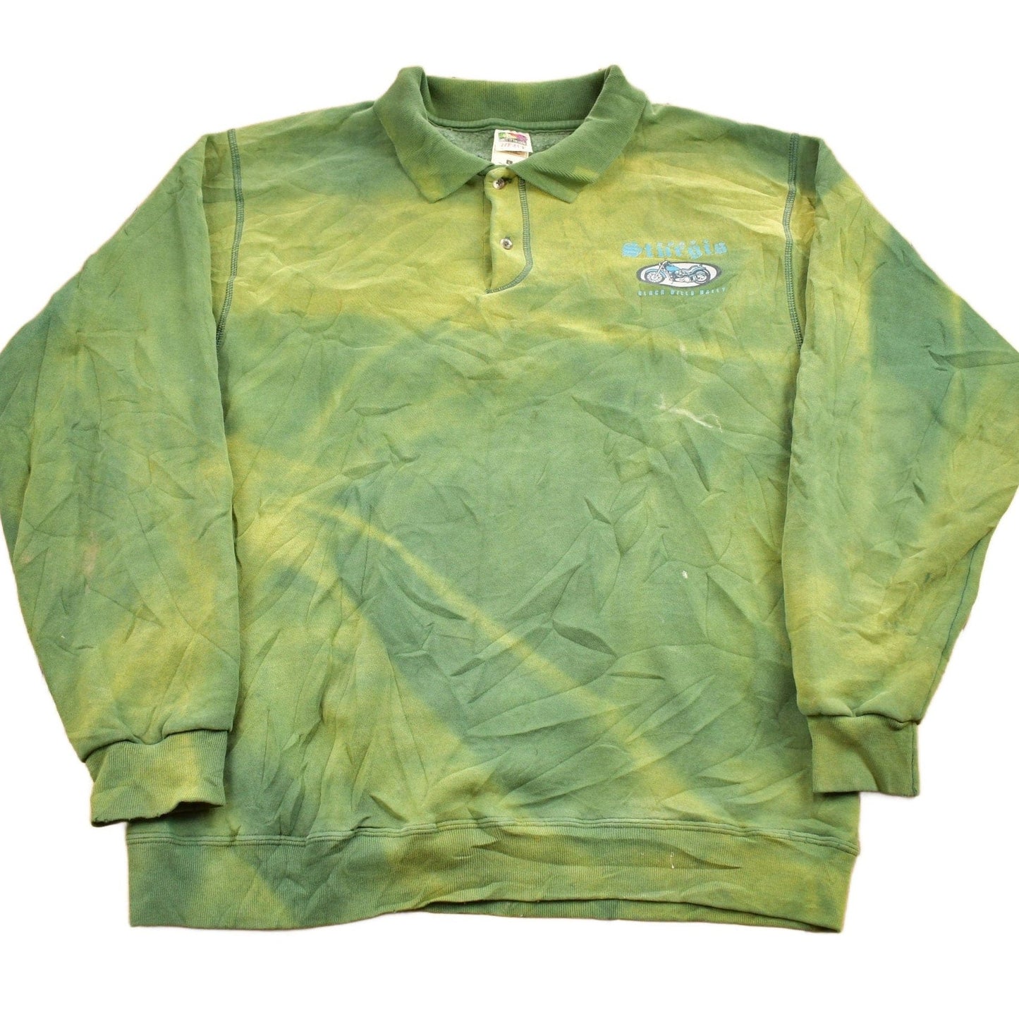 Vintage 1990s Sturgis Black Hills Rally Green Acid Wash Quarter Button Sweatshirt Men's Large from propervintagecanada