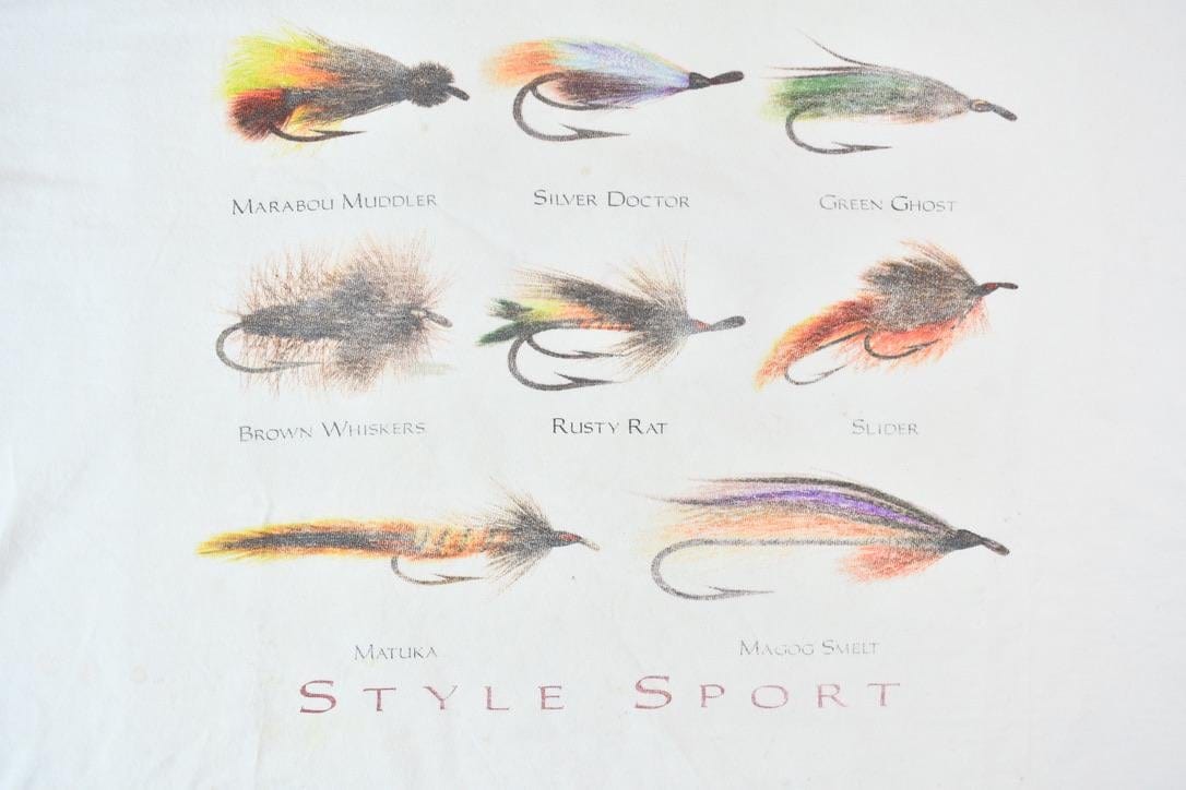 Vintage 1990s Style Sport Single Stitch Fishing Lure Graphic T-Shirt Men's Large from propervintagecanada