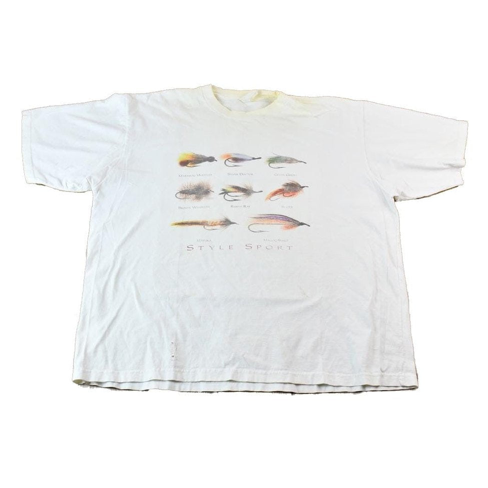 Vintage 1990s Style Sport Single Stitch Fishing Lure Graphic T-Shirt Men's Large from propervintagecanada