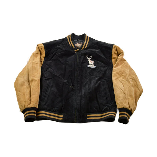 Vintage 1990s Suede Leather Embroidered Deer Bomber Jacket Men's XL from propervintagecanada