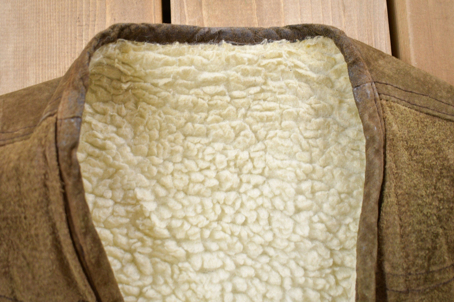 Vintage 1990s Suede Leather Sherpa Lined Vest Men's Medium from propervintagecanada