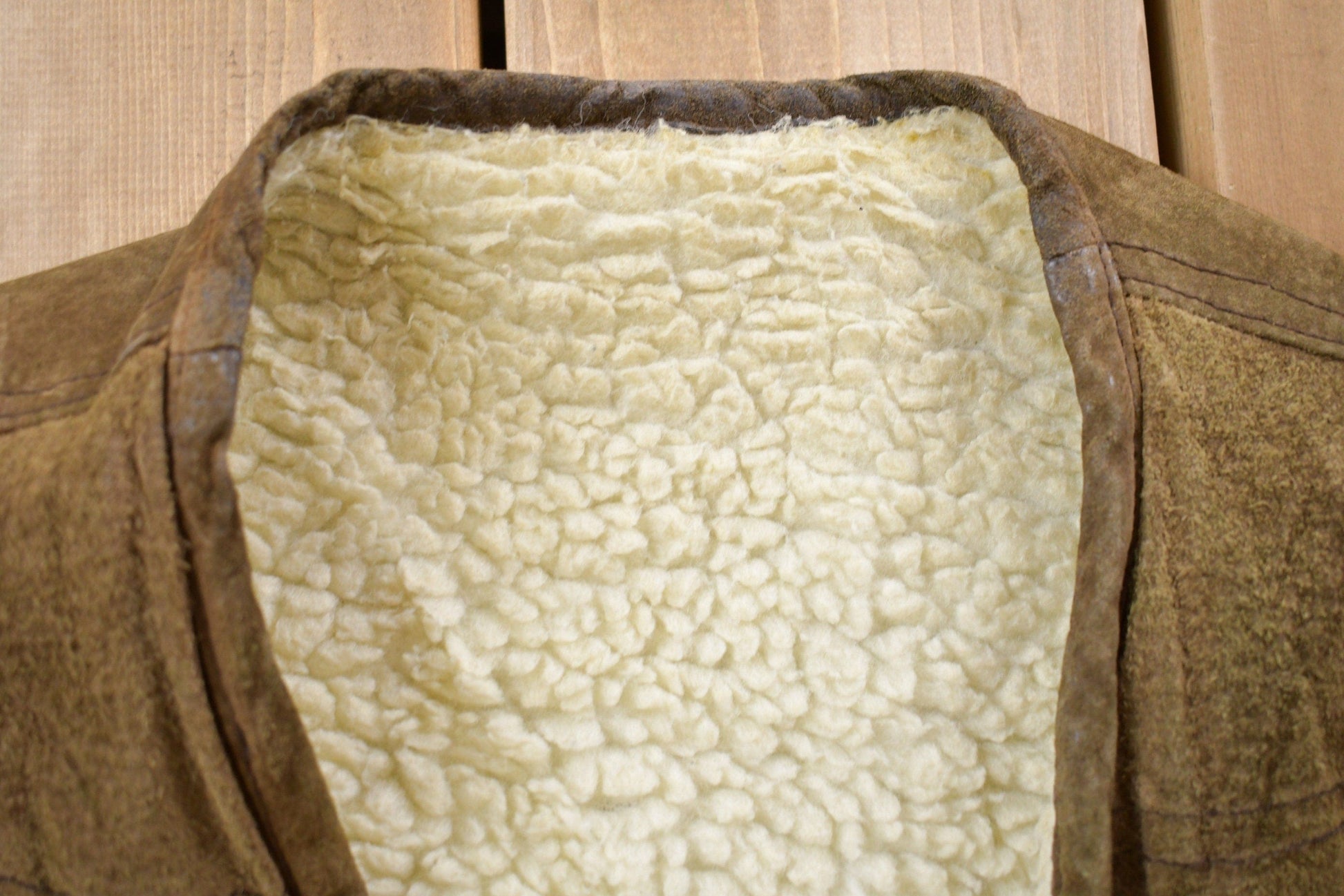 Vintage 1990s Suede Leather Sherpa Lined Vest Men's Medium from propervintagecanada