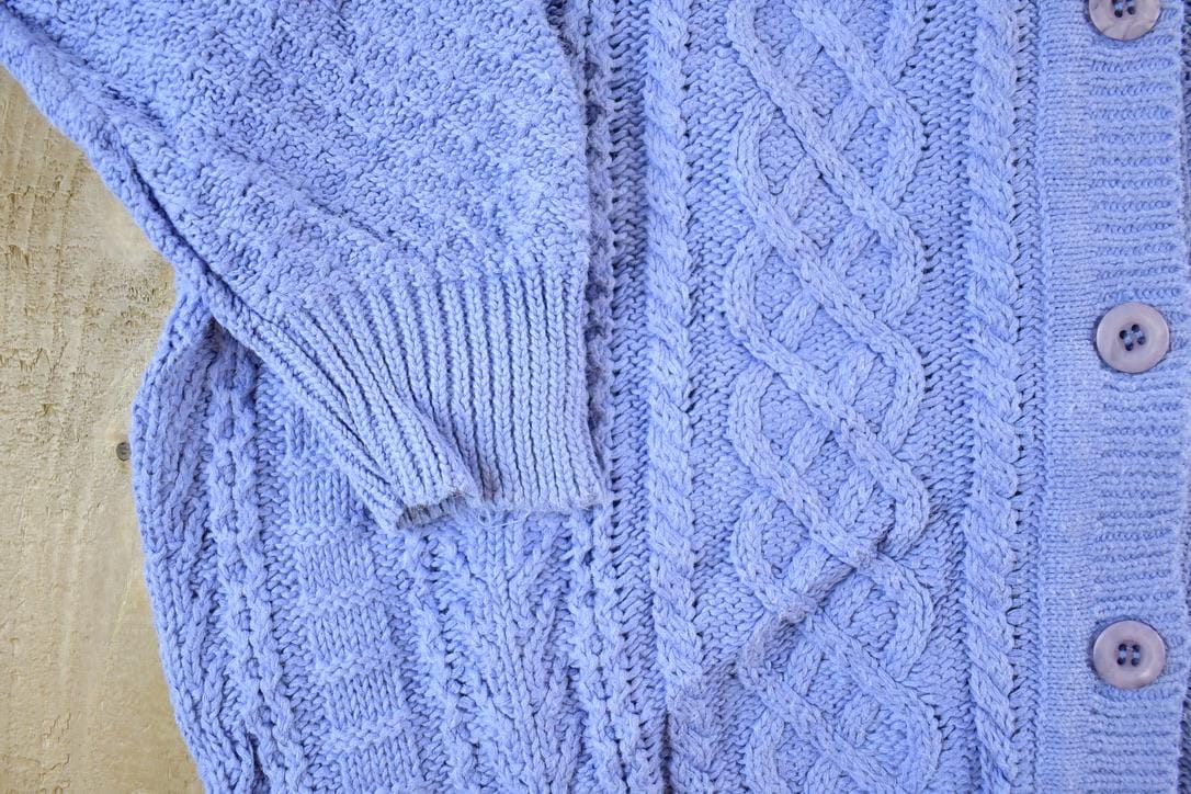 Vintage 1990s Summit Hill Cable Knit Perfect Mild Distress Cardigan Sweater Made In USA from propervintagecanada