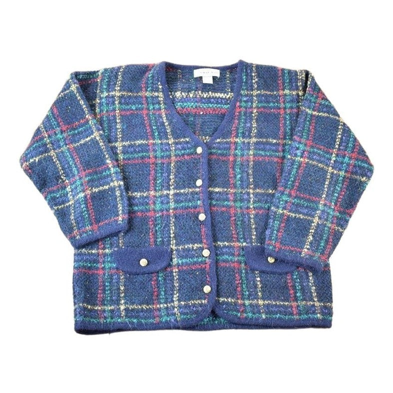 Vintage 1990s Summit Hill Chunky Wook Knit Abstract Pattern Button Up Cardigan Sweater Womens L from propervintagecanada