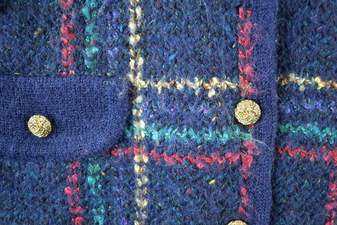 Vintage 1990s Summit Hill Chunky Wook Knit Abstract Pattern Button Up Cardigan Sweater Womens L from propervintagecanada
