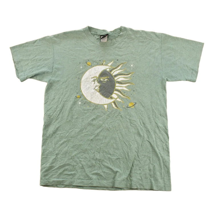 Vintage 1990s Sun Faded Celestial Sun and Moon Face Graphic T-Shirt Men's L from propervintagecanada