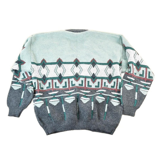 Vintage 1990s Sundays Knit Abstract Pattern Cardigan Sweater Mens XL from propervintagecanada