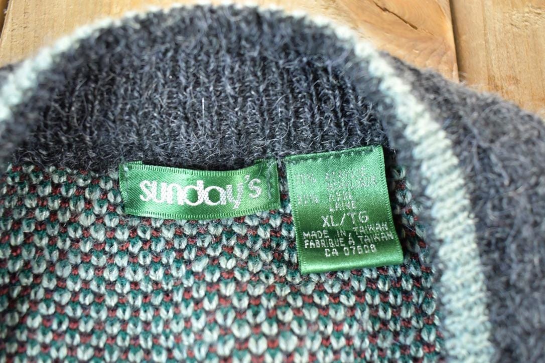 Vintage 1990s Sundays Knit Abstract Pattern Cardigan Sweater Mens XL from propervintagecanada