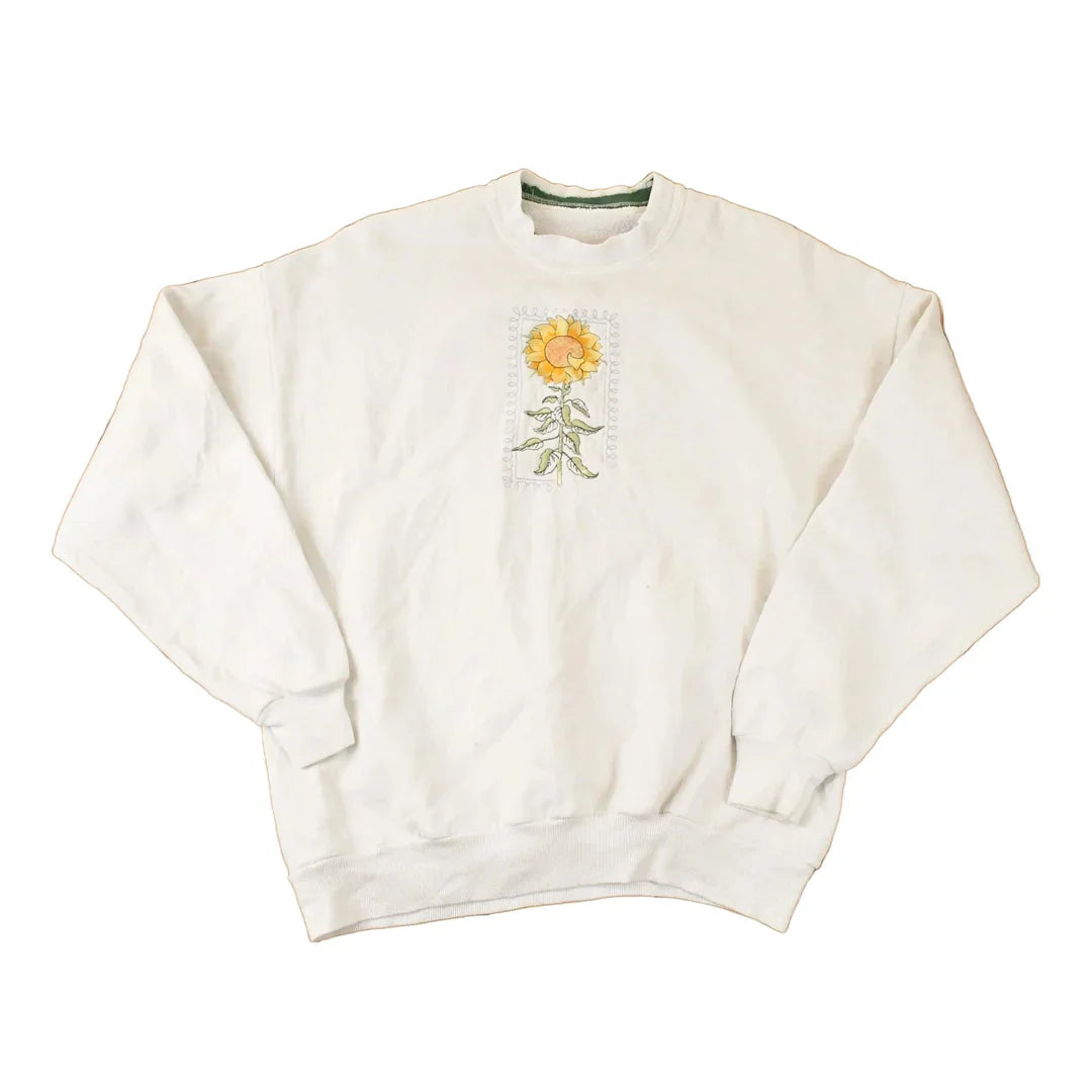 Vintage 1990s Sunflower Embroidered Crewneck Sweatshirt Womens L from propervintagecanada
