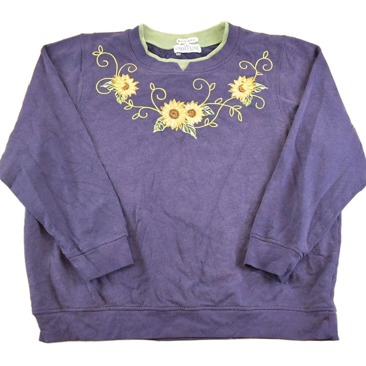 Vintage 1990s Sunflowers Embroidered Liberty Lane Double Collar Souvenir Crewneck Sweatshirt Women's XXL from propervintagecanada
